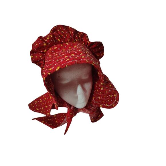 Prairie Calico Bonnet Red Adult Size - Picture 1 of 3